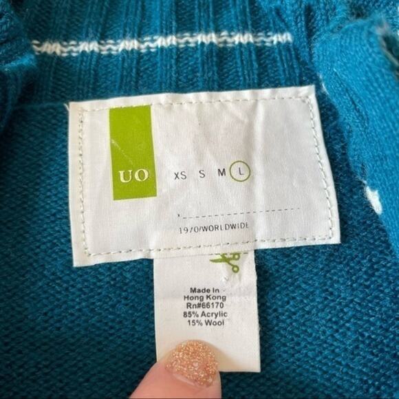 Urban Outfitters Large Blue Zip Up Cardigan Sweater Preppy Y2K Teal Stripe - Picture 6 of 8